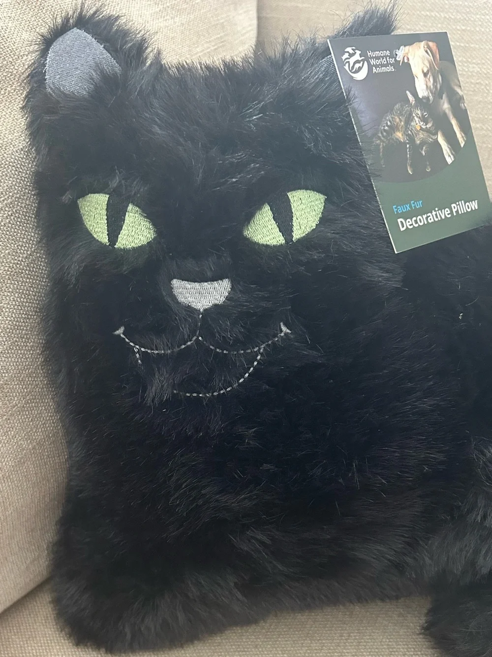“New” Humane World For Animals Black Cat Decorative Pillow